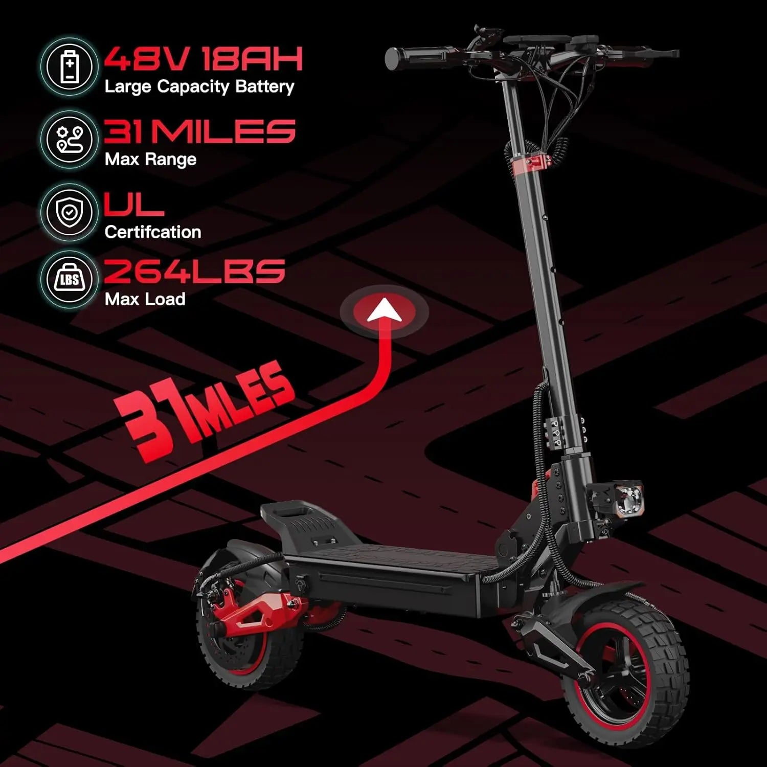 1600W Folding Electric Scooter With Seat – Off-Road 32 mph
