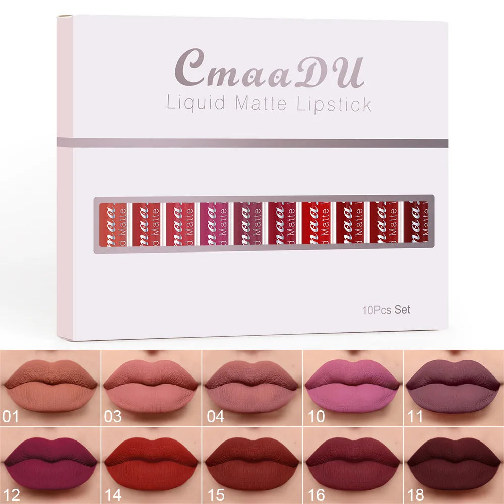 CmaaDu 6pcs/10pcs/set  velvet matte durable waterproof easy color non-stick cup texture silky saturation high lip gloss
