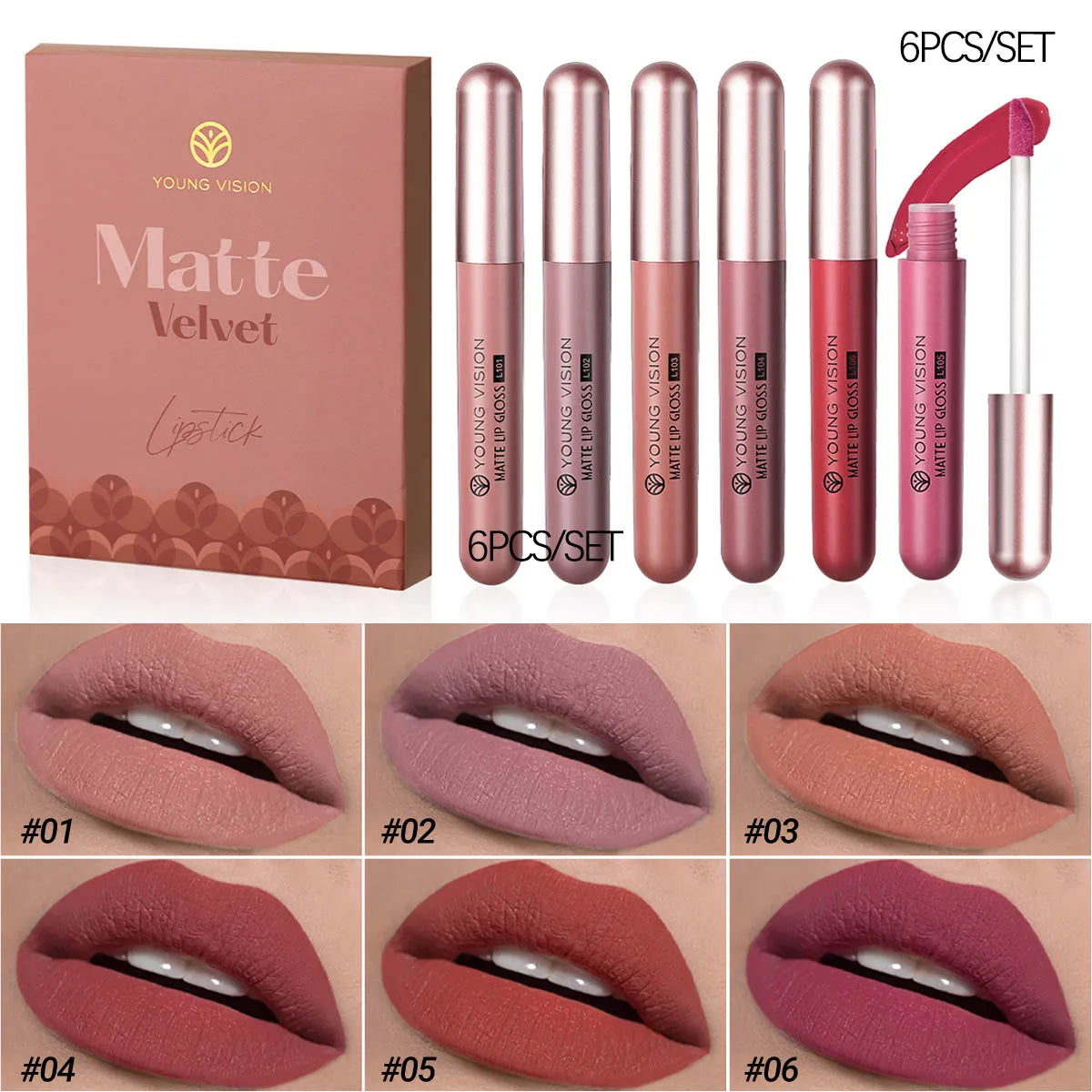 CmaaDu 6pcs/10pcs/set  velvet matte durable waterproof easy color non-stick cup texture silky saturation high lip gloss
