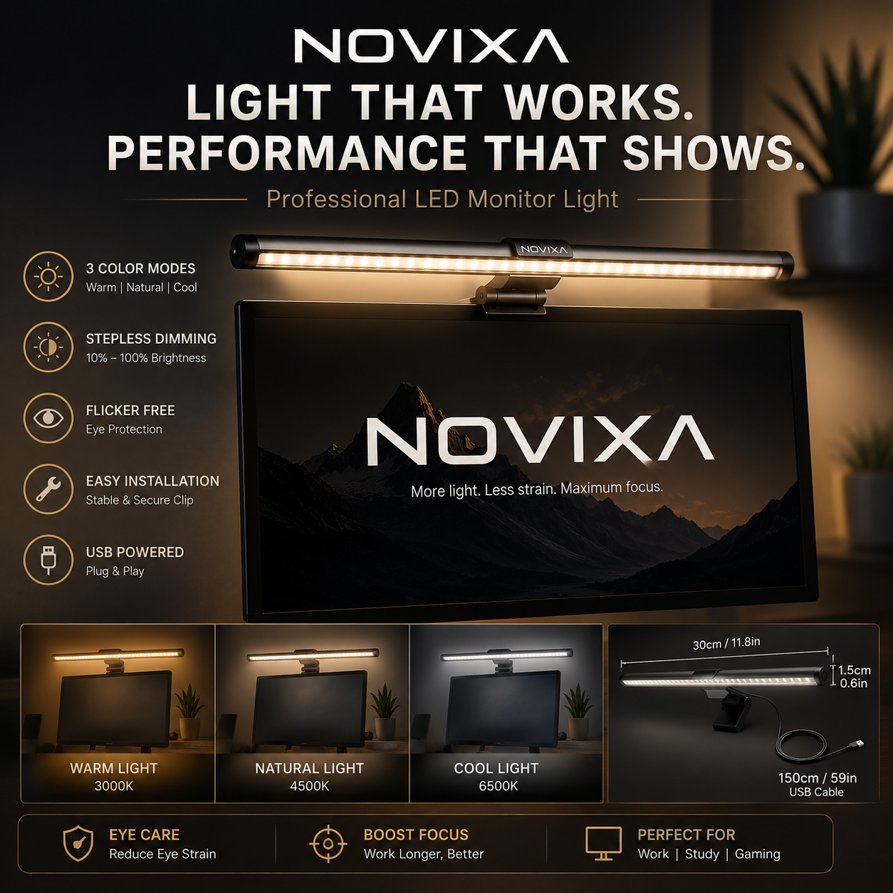 LED Monitor Light Bar — Eye-Care Dimmable Desk Lamp for Work & Gaming