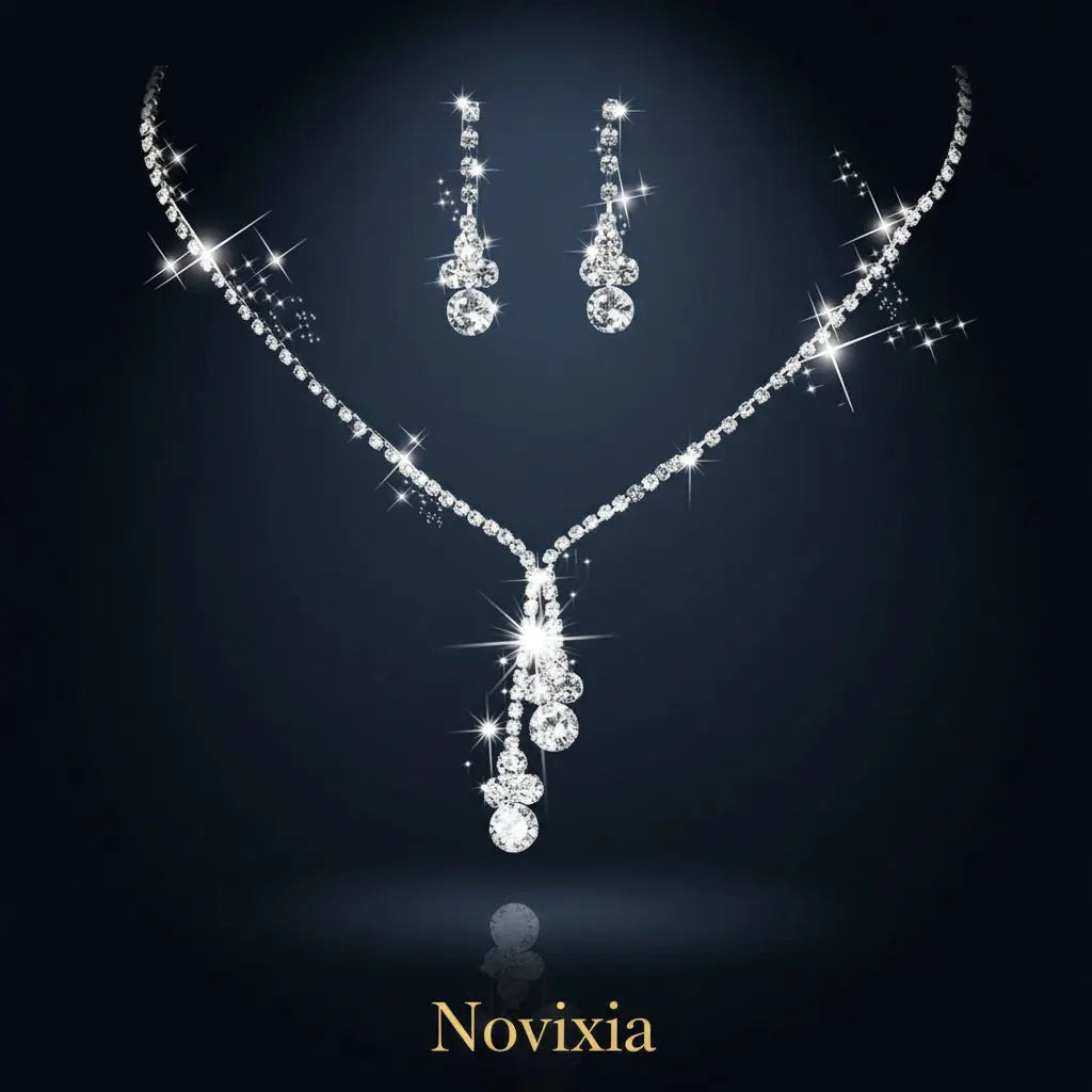 Jewelry set with necklace and earrings on a black background