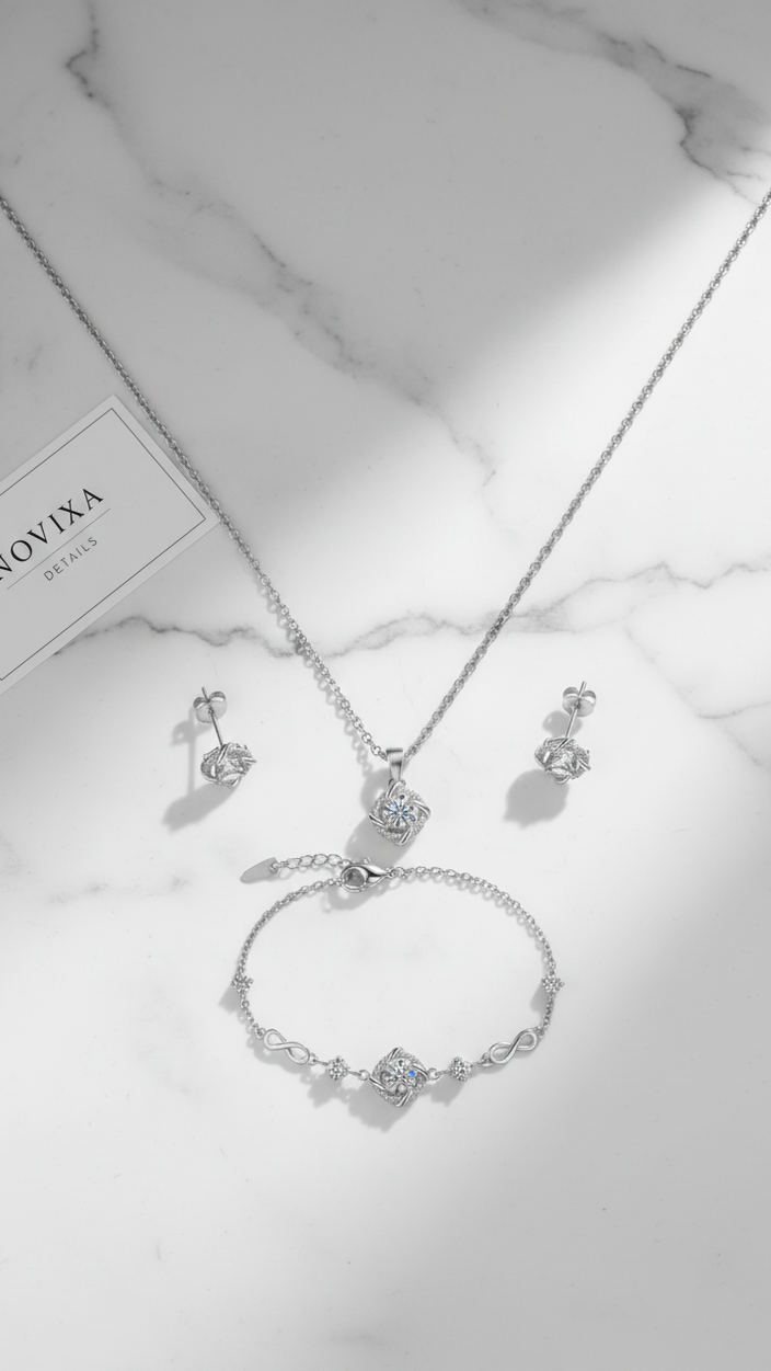 NOVIXA™ Luxury 925 Sterling Silver Crystal Zircon Jewelry Set