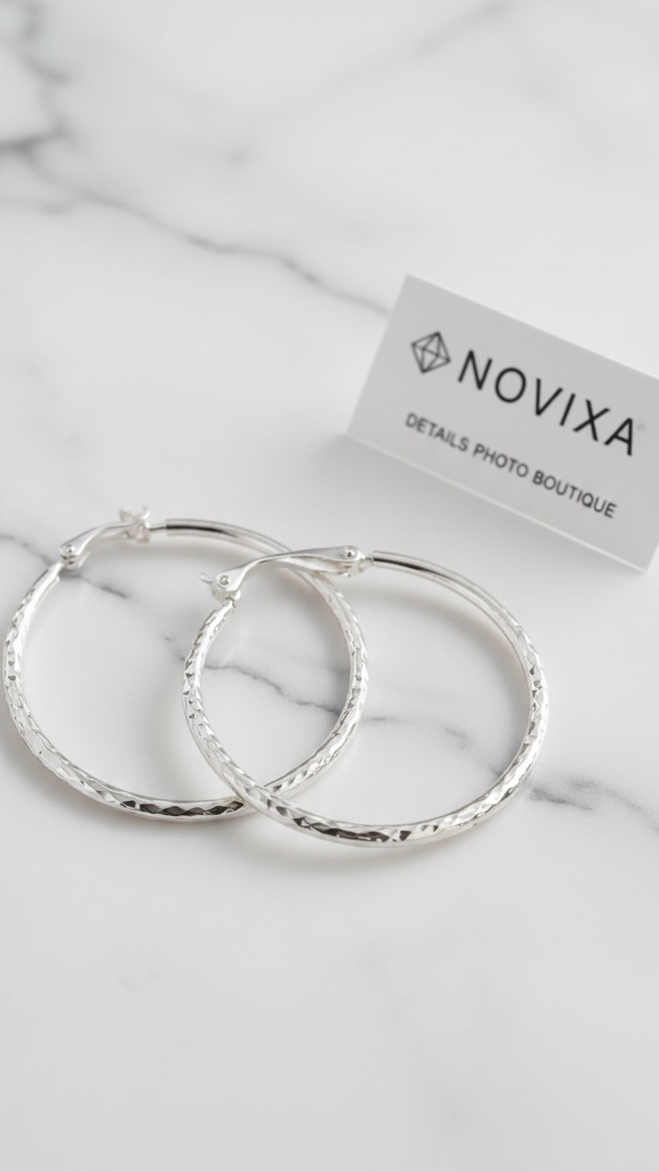 NOVIXA™ Luxury 925 Sterling Silver Diamond-Cut Hoop Earrings