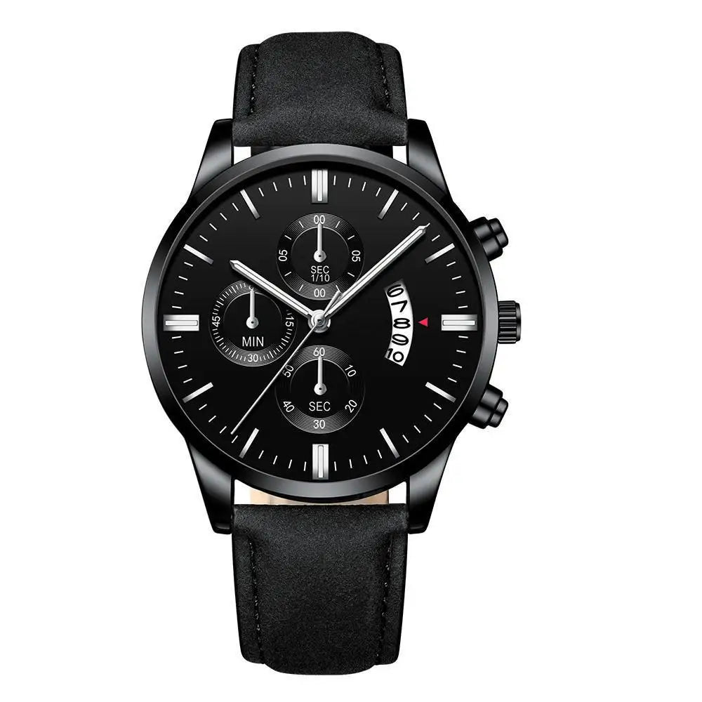 Luxury Men's Business Quartz Watch — Leather Strap, Luminous Hands, 9 Colors