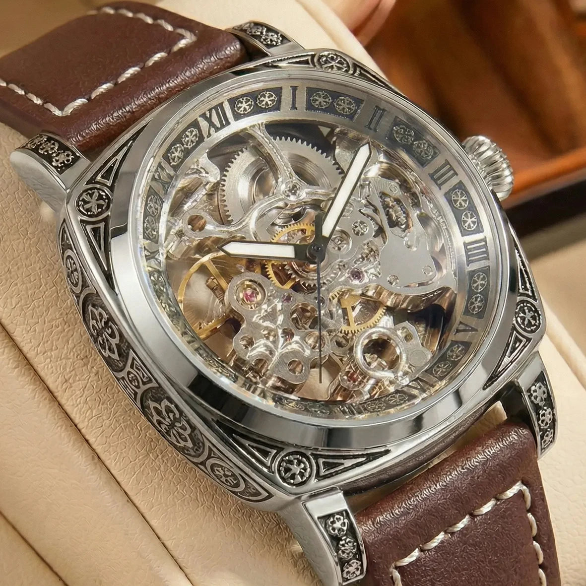 Men’s Automatic Skeleton Mechanical Watch – Roman Dial