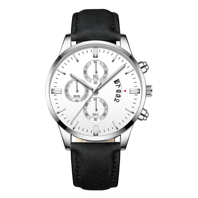 Luxury Men's Business Quartz Watch — Leather Strap, Luminous Hands, 9 Colors