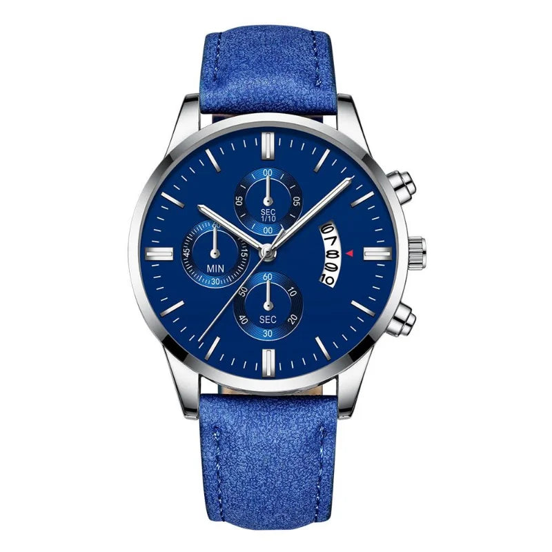Luxury Men's Business Quartz Watch — Leather Strap, Luminous Hands, 9 Colors