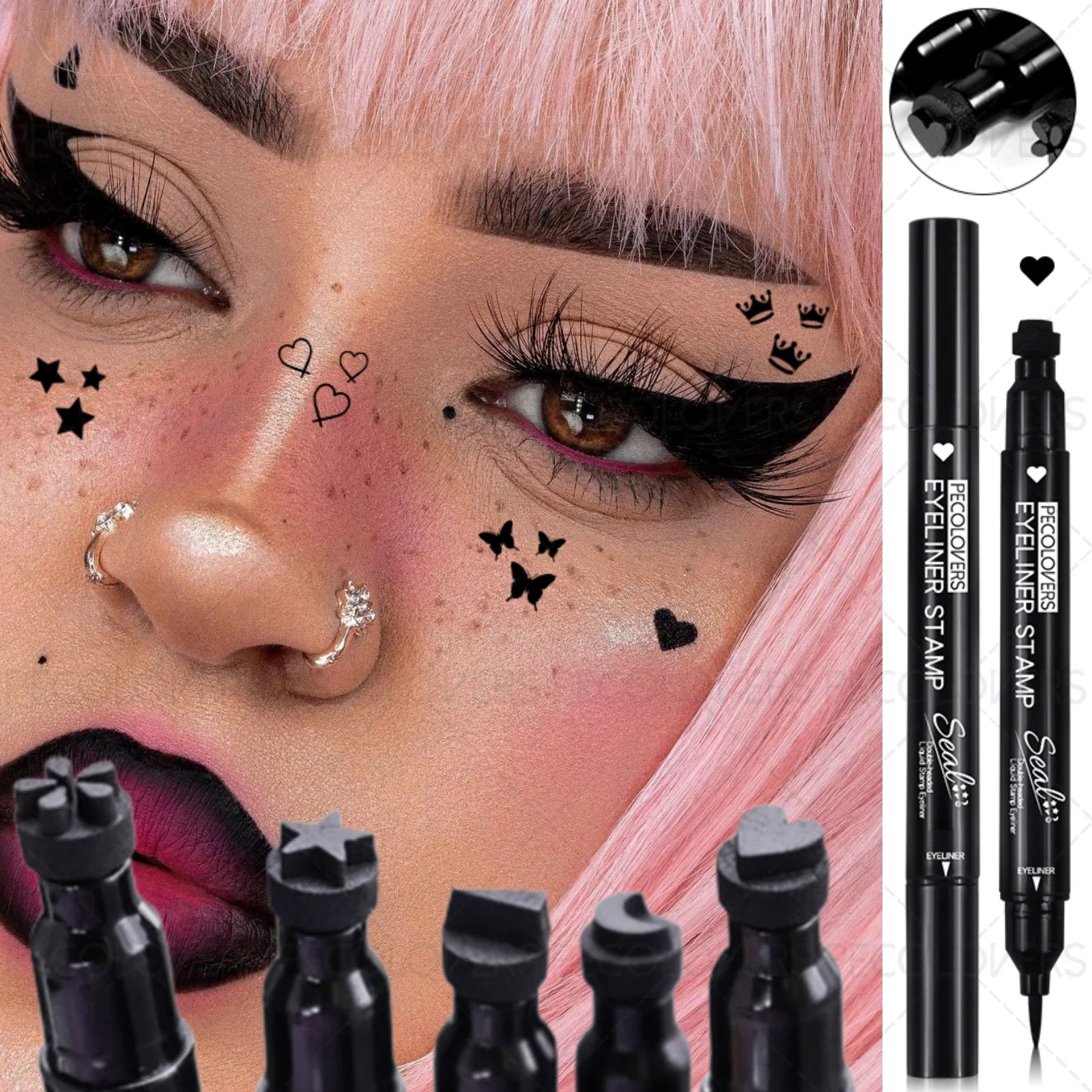 1PC Waterproof Double-headed Eyeliner - Including Star/love/moon Pattern, Quick Drying, Suitable for Beginners and Professionals
