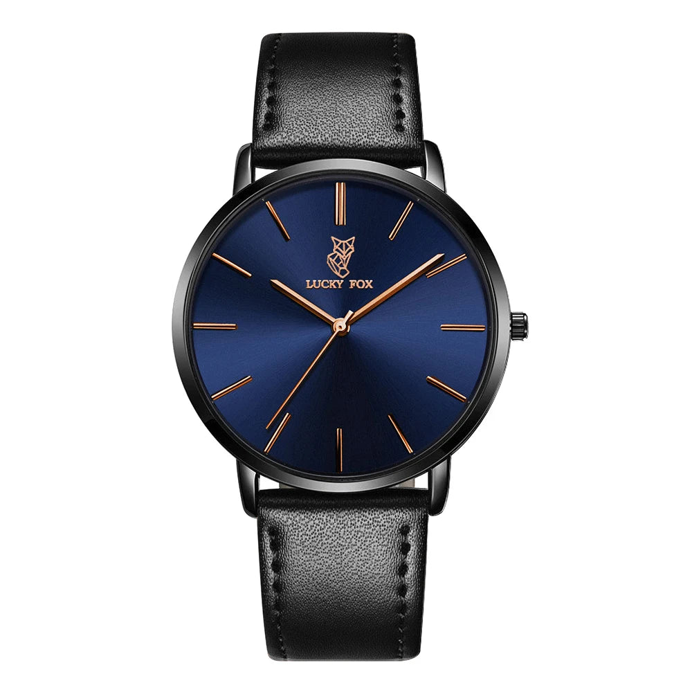 LUCKY FOX | Luxury Round-Dial Quartz Watch for Men & Women — Leather Strap