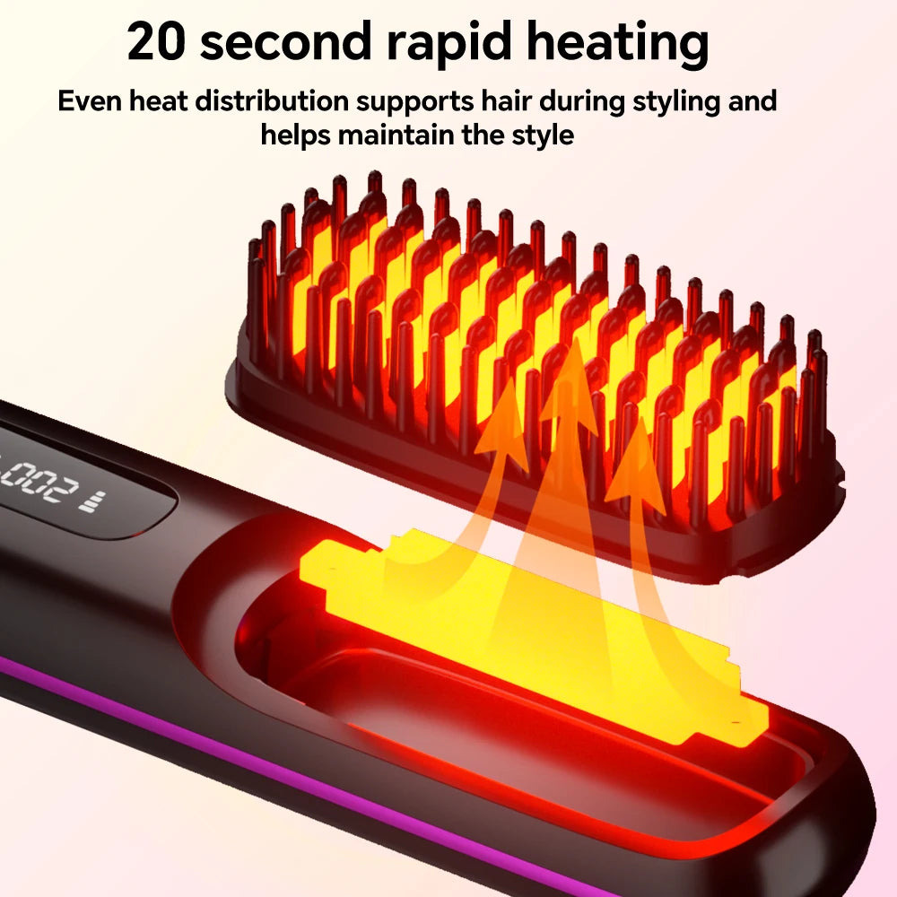 Rechargeable Ionic Hair Straightener Brush – 3 Heat Settings