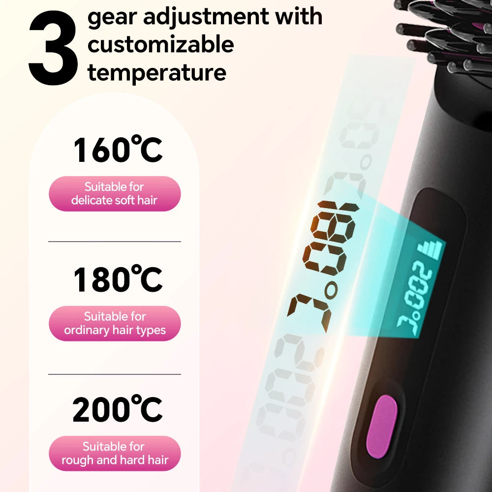 Rechargeable Ionic Hair Straightener Brush – 3 Heat Settings