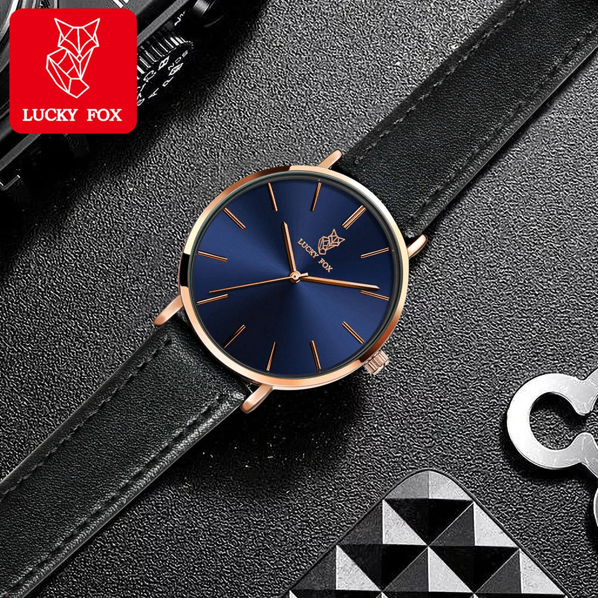 LUCKY FOX | Luxury Round-Dial Quartz Watch for Men & Women — Leather Strap