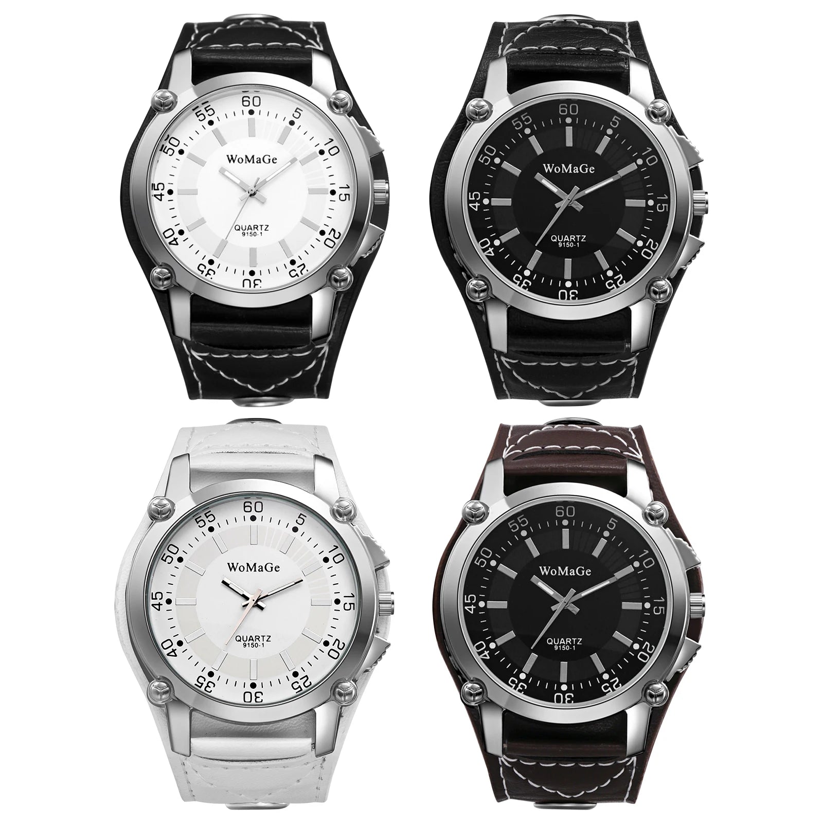 Men's Punk Leather Cuff Watch Analog Quartz Wide Band