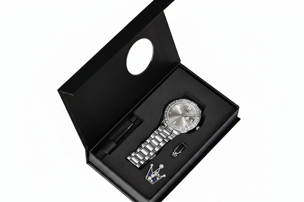 Men's Stainless Steel Business Watch Gift Box Set