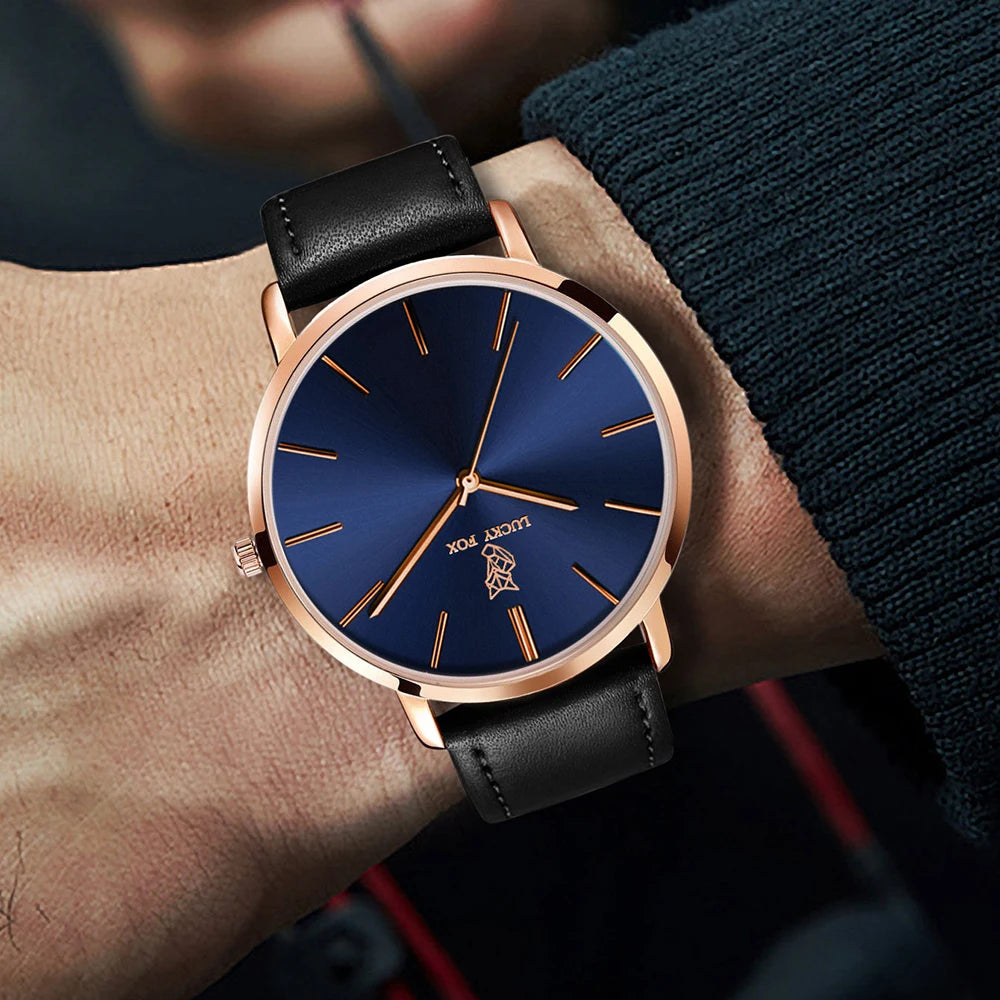 LUCKY FOX | Luxury Round-Dial Quartz Watch for Men & Women — Leather Strap
