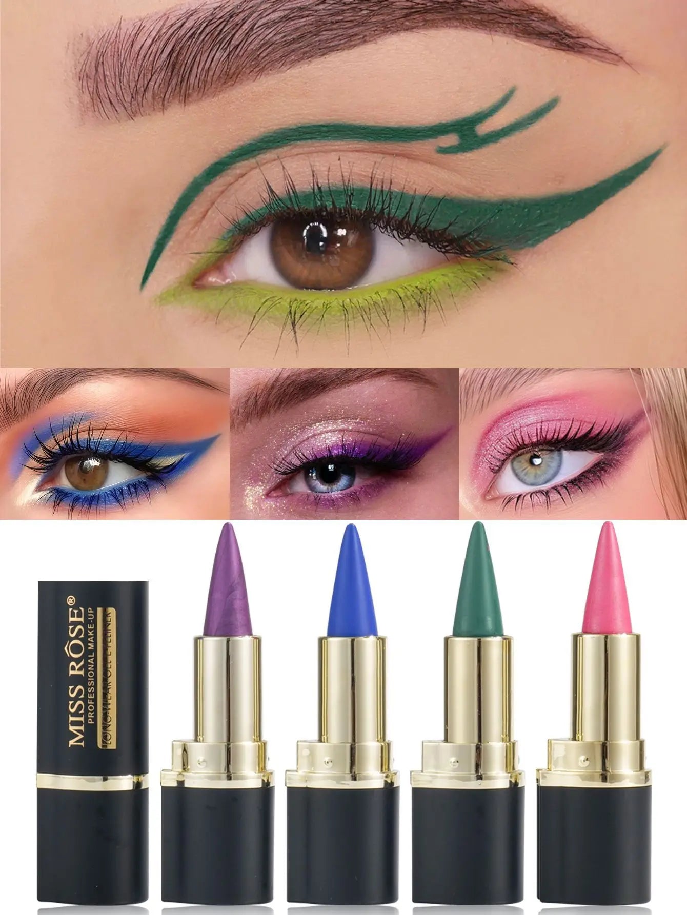 Miss Rose Matte Eyeliner Eyeshadow Lip Liner Set - 4 Shades Long-Lasting Smooth Glide for Halloween Party Makeup
