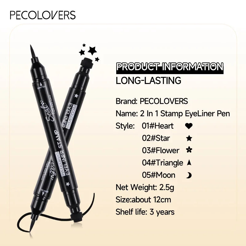 1PC Waterproof Double-headed Eyeliner - Including Star/love/moon Pattern, Quick Drying, Suitable for Beginners and Professionals