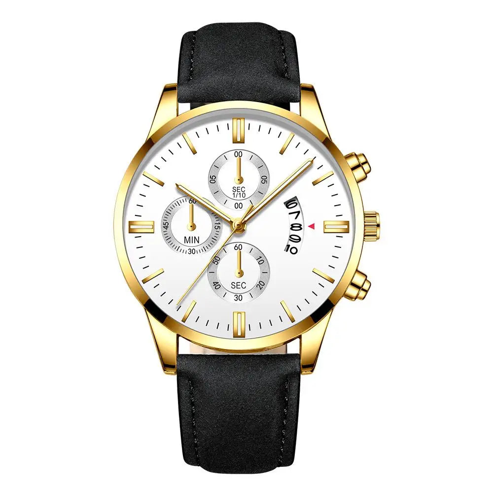 Luxury Men's Business Quartz Watch — Leather Strap, Luminous Hands, 9 Colors