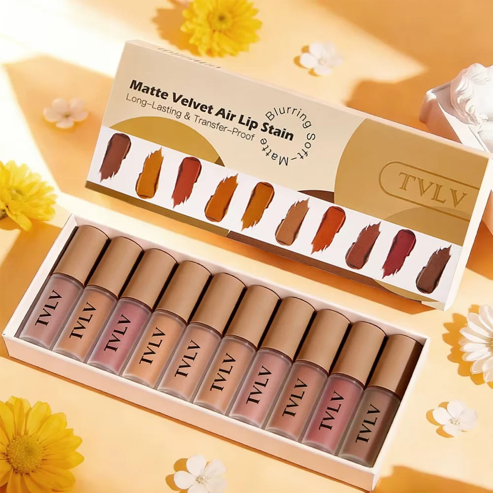 10 Pieces/Set Lip Gloss Velvet Lipstick: Waterproof and Long-Lasting Lip Gloss Women's Moisturizing Set Valentine's Day gift