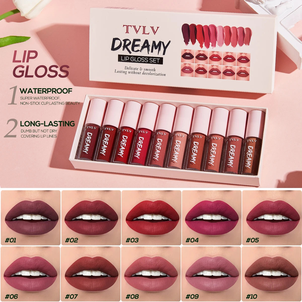 10 Pieces/Set Lip Gloss Velvet Lipstick: Waterproof and Long-Lasting Lip Gloss Women's Moisturizing Set Valentine's Day gift