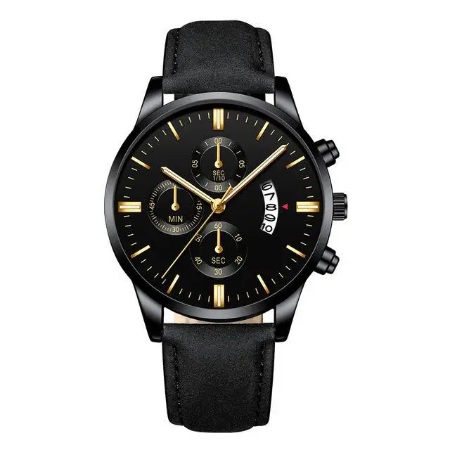 Luxury Men's Business Quartz Watch — Leather Strap, Luminous Hands, 9 Colors