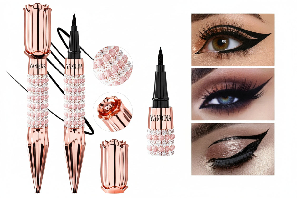 Yanqina Precision Liquid Eyeliner - Long-Lasting, Waterproof, Transfer-Proof, Quick-Drying Black Eyeliner with a Shiny Design