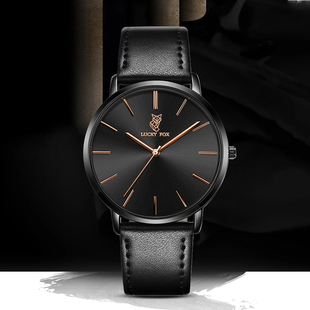 LUCKY FOX | Luxury Round-Dial Quartz Watch for Men & Women — Leather Strap