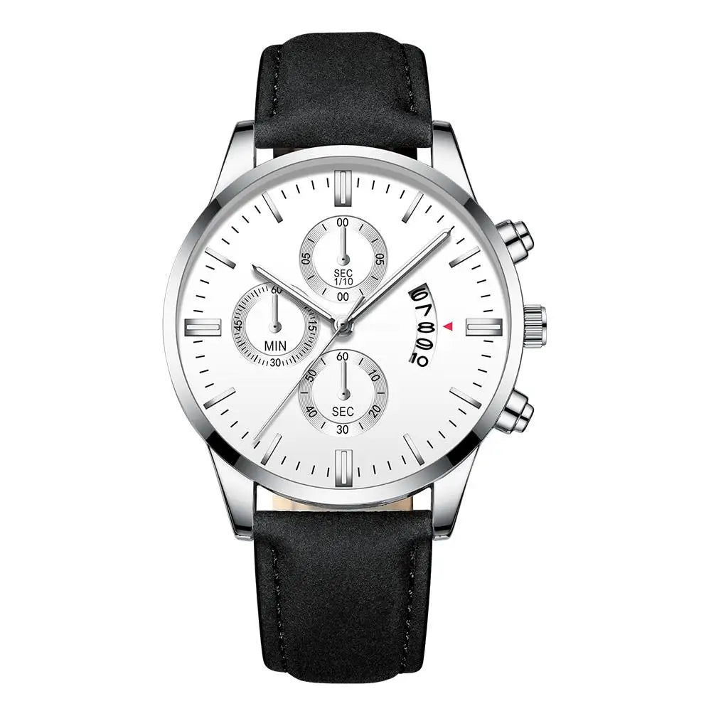 Luxury Men's Business Quartz Watch — Leather Strap, Luminous Hands, 9 Colors