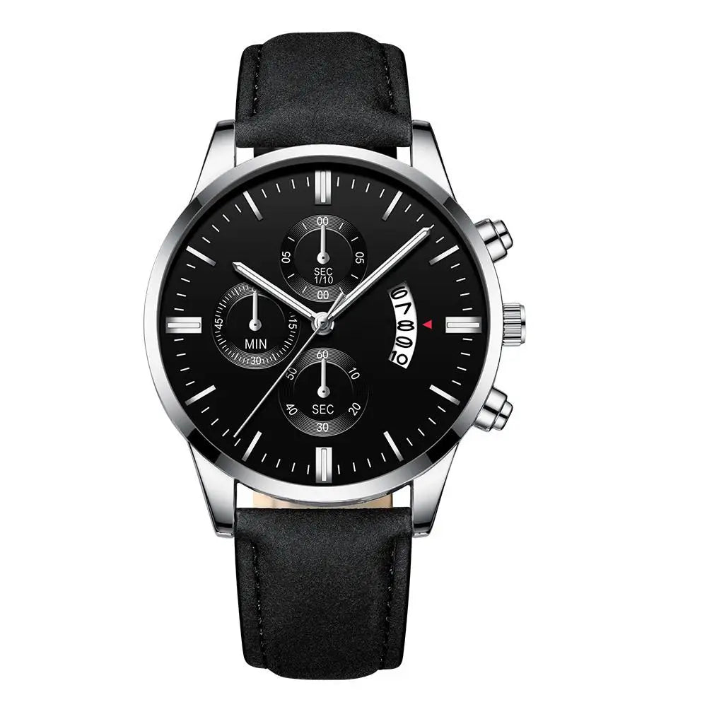 Luxury Men's Business Quartz Watch — Leather Strap, Luminous Hands, 9 Colors