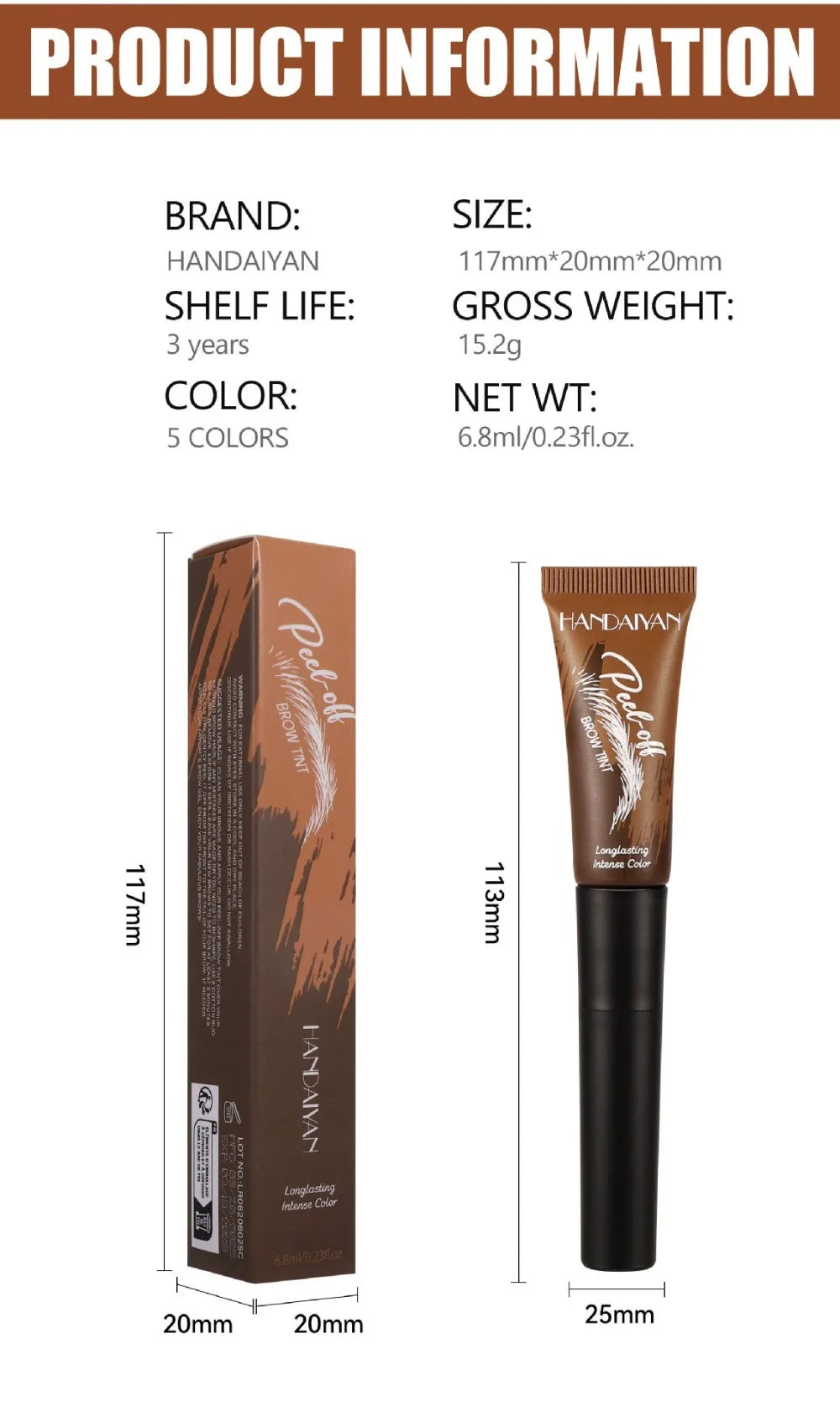 5 Color Peel-off Eyebrow Gel Cream Quick-Drying Lasting Tearing Eyebrow Dye Glue Waterproof Brow Tattoo Eyebrow Enhancer Tint