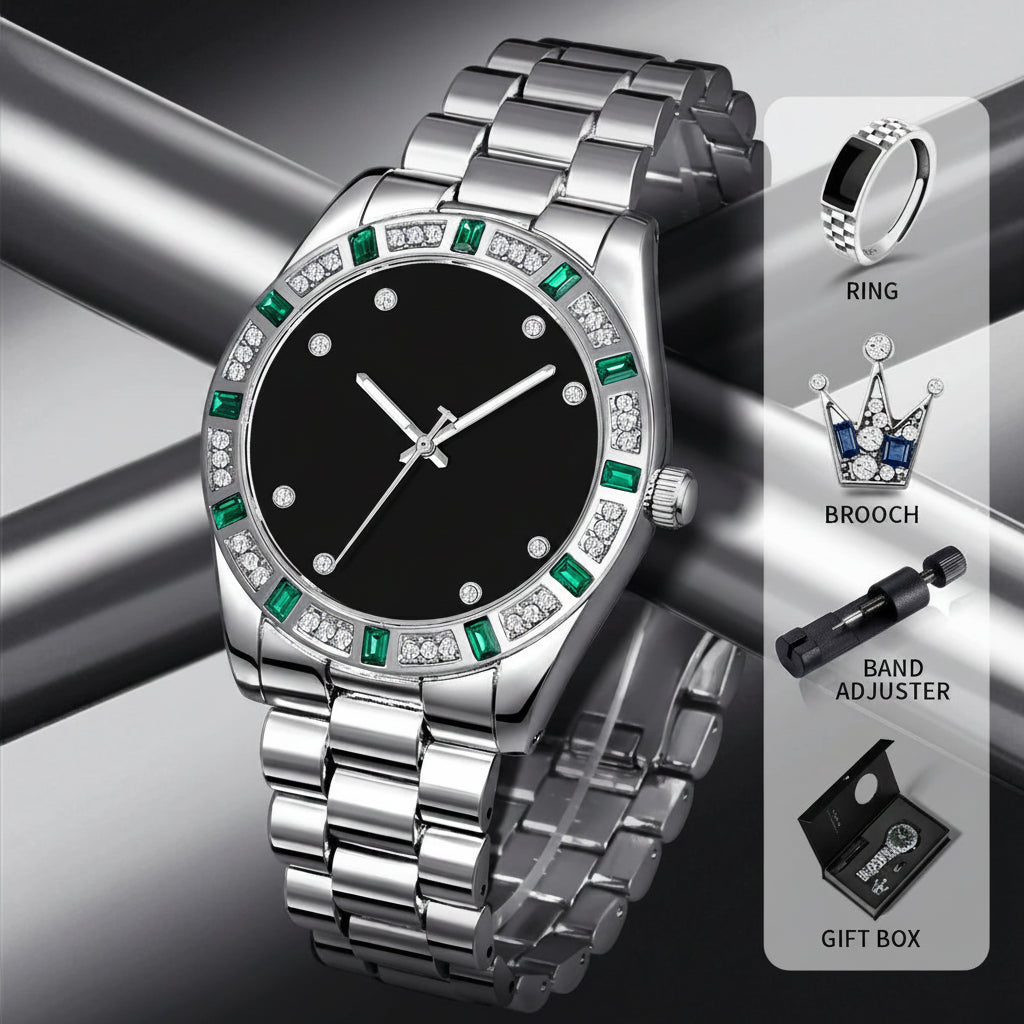 Men's Stainless Steel Business Watch Gift Box Set