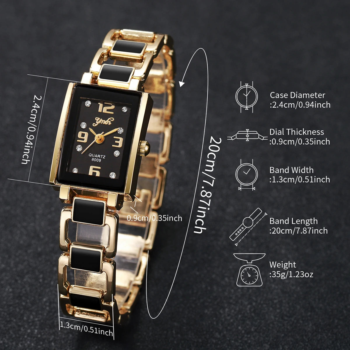 4-Piece Rhinestone Watch & Bracelet Set for Women — Elegant Square Dial, Quartz