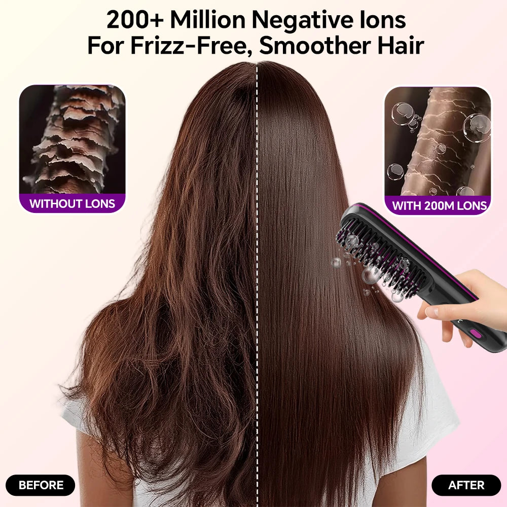 Rechargeable Ionic Hair Straightener Brush – 3 Heat Settings