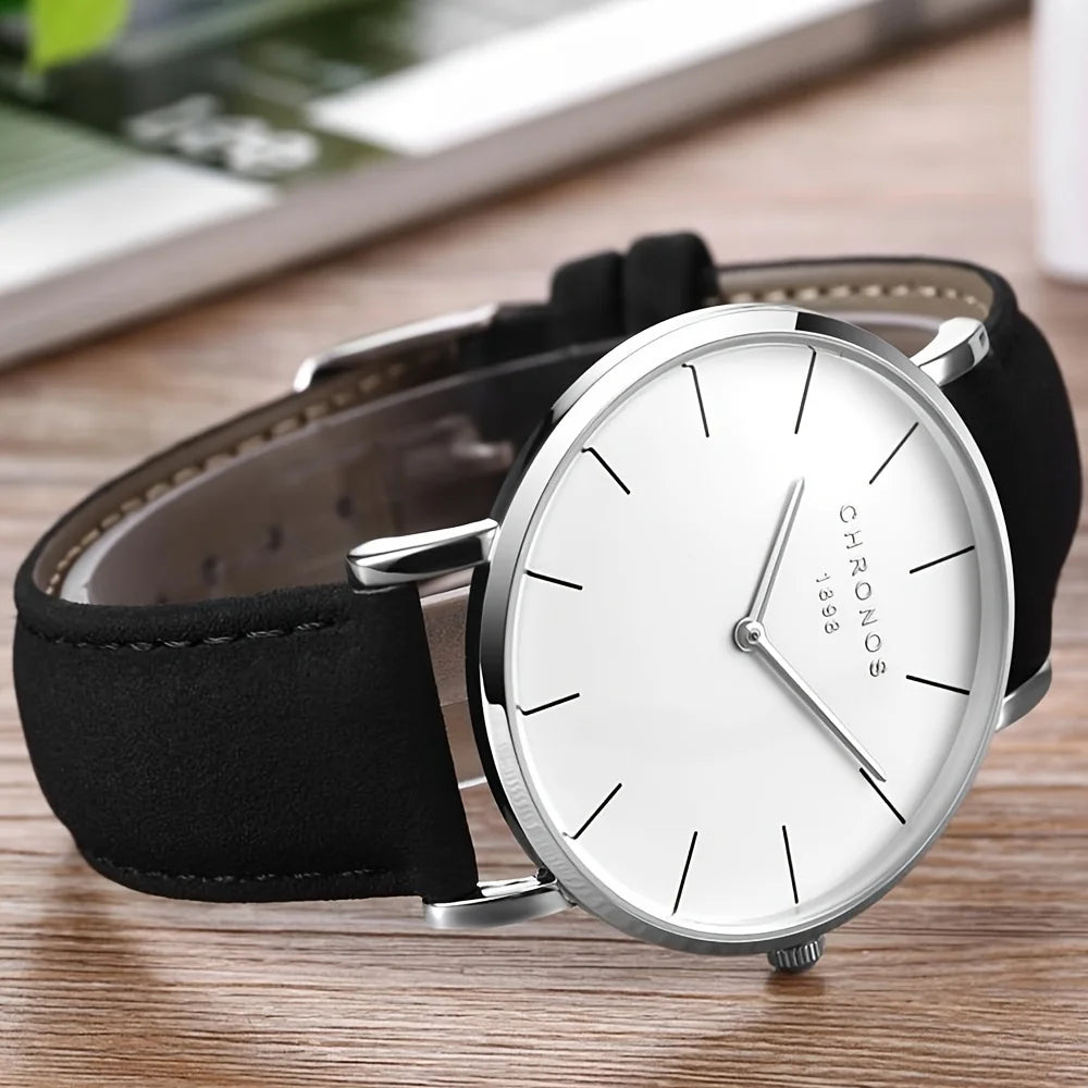 Men’s Minimalist Quartz Watch With Leather Strap