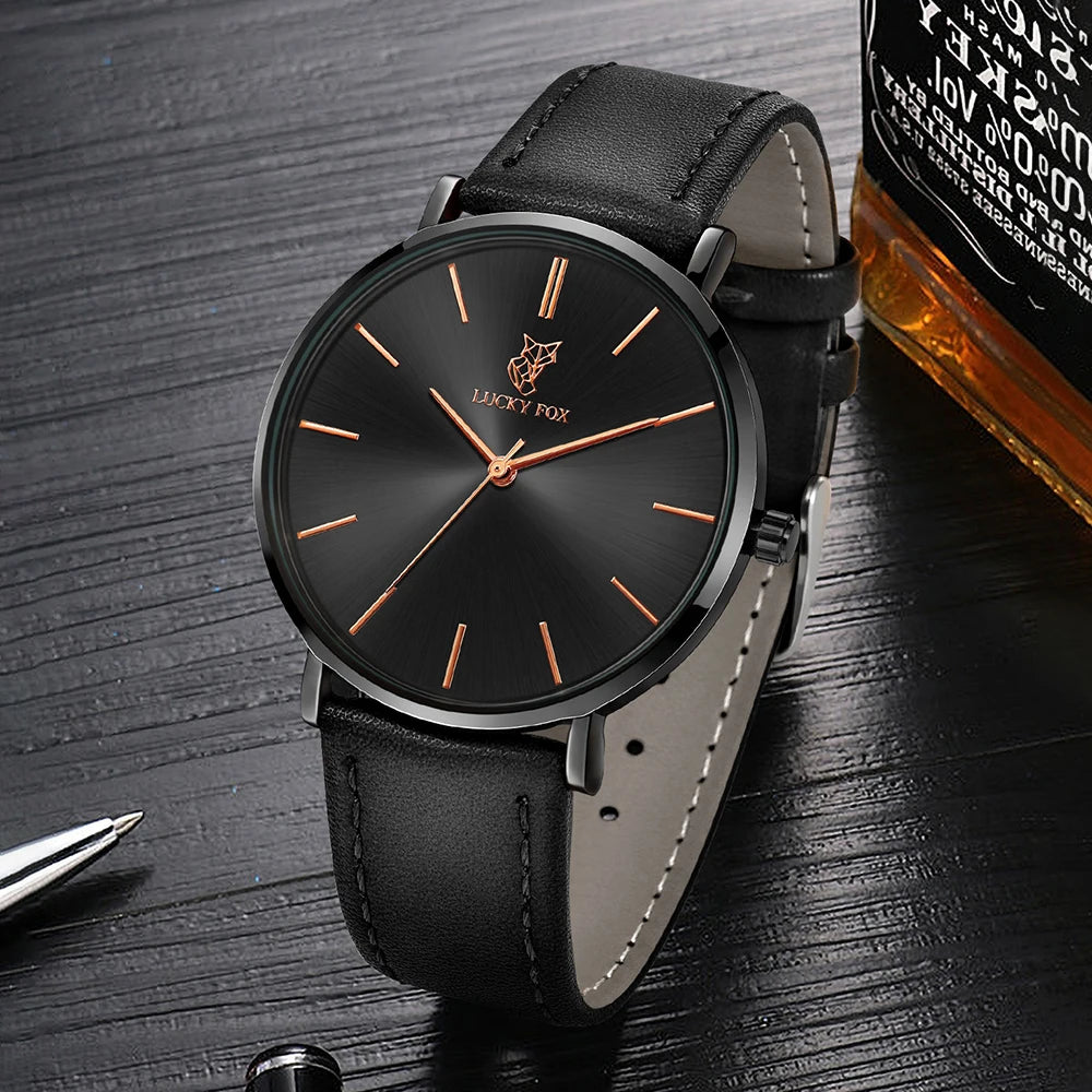 LUCKY FOX | Luxury Round-Dial Quartz Watch for Men & Women — Leather Strap