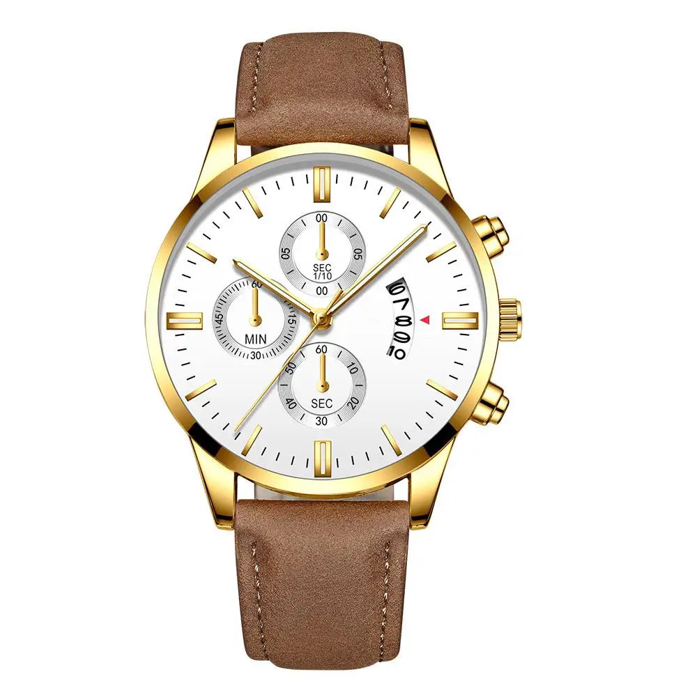 Luxury Men's Business Quartz Watch — Leather Strap, Luminous Hands, 9 Colors