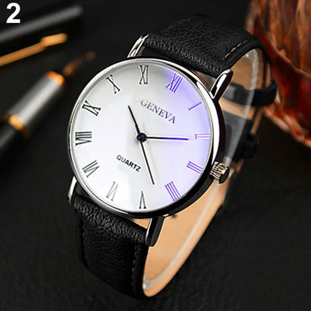 NOVIXA Classic Vintage Men's Watch — Roman Numerals, Blu-Ray Glass & Leather Strap
