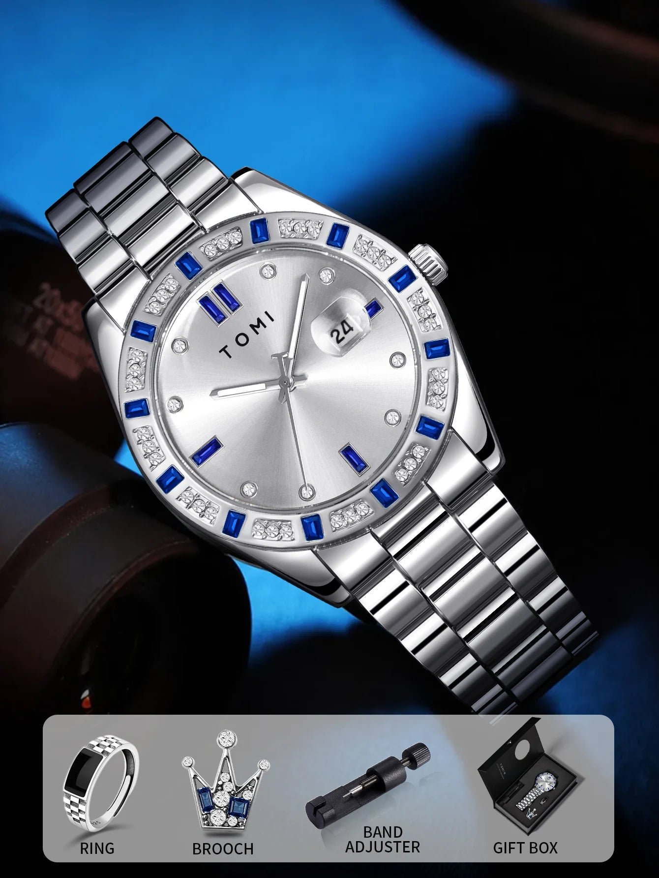 Men's Stainless Steel Business Watch Gift Box Set