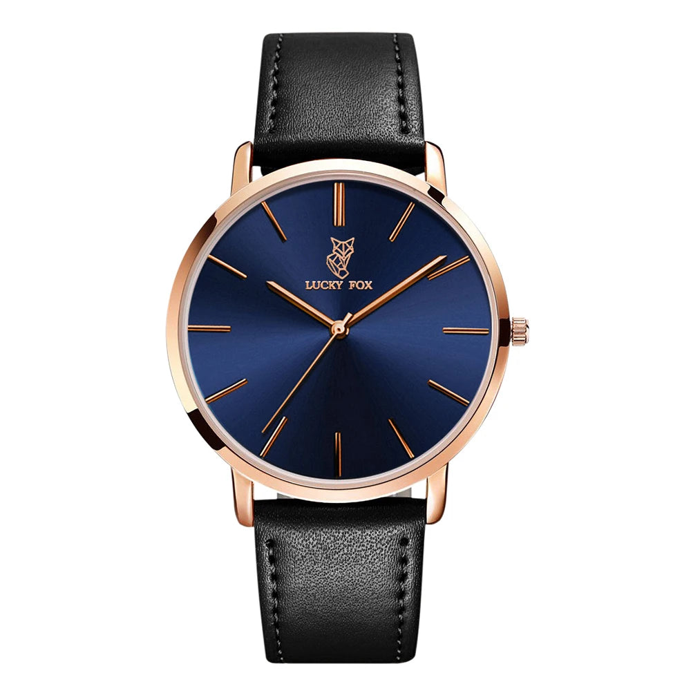 LUCKY FOX | Luxury Round-Dial Quartz Watch for Men & Women — Leather Strap