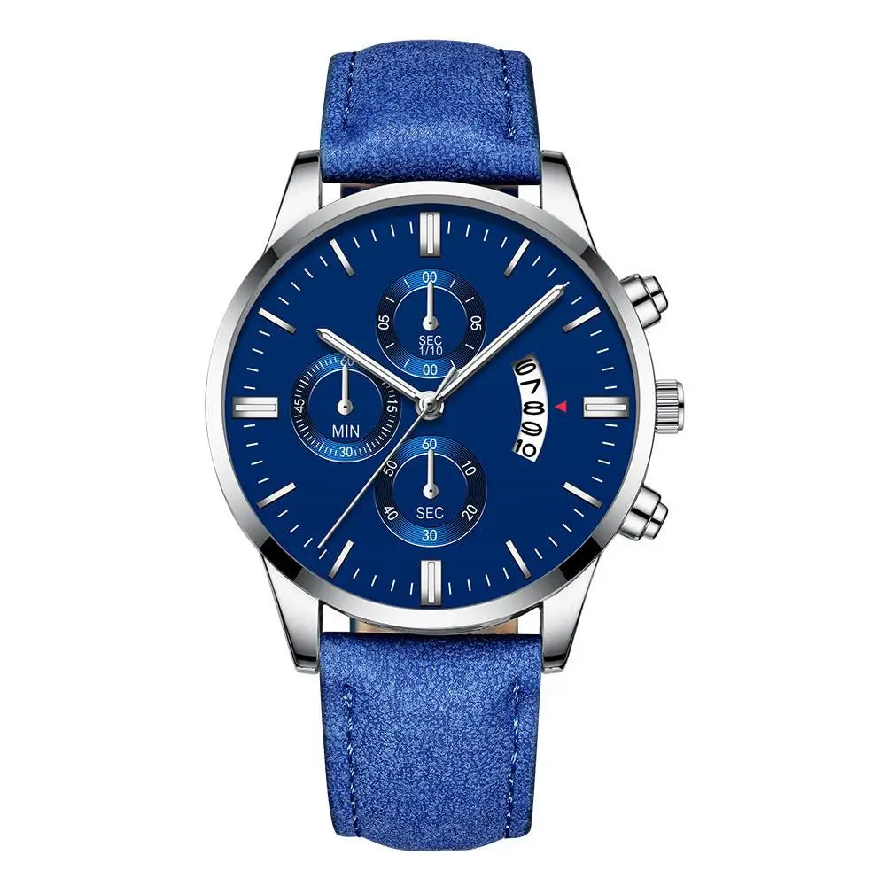 Luxury Men's Business Quartz Watch — Leather Strap, Luminous Hands, 9 Colors