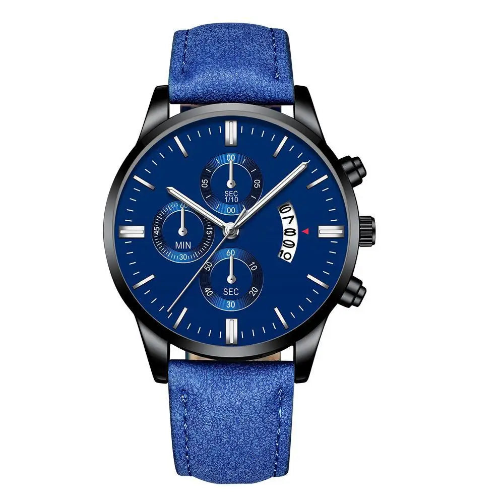 Luxury Men's Business Quartz Watch — Leather Strap, Luminous Hands, 9 Colors