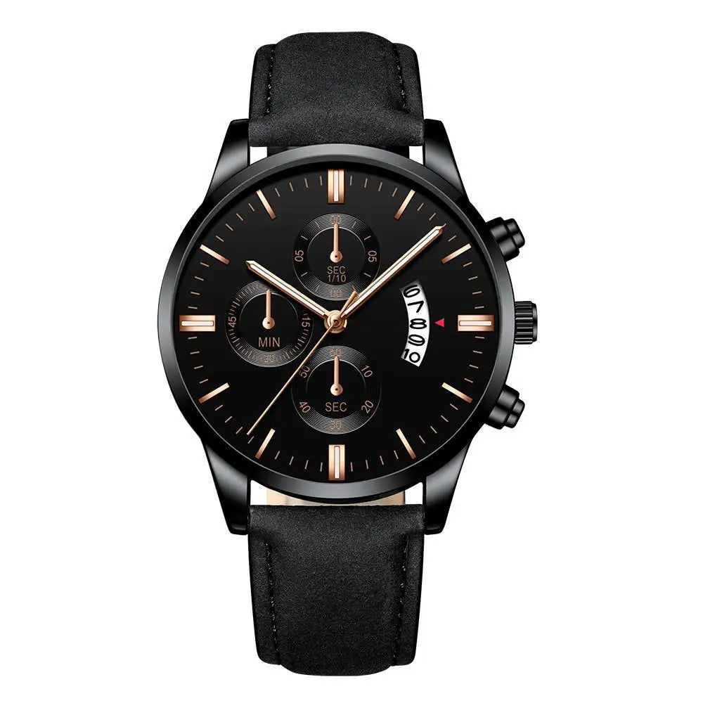 Luxury Men's Business Quartz Watch — Leather Strap, Luminous Hands, 9 Colors