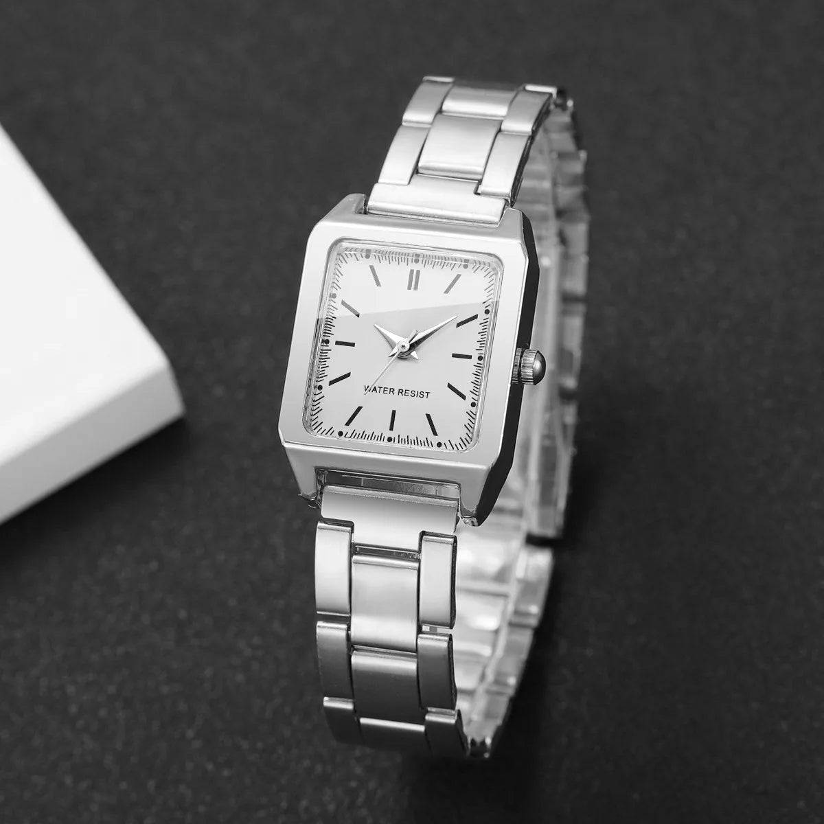 5-Piece Rhinestone Jewelry Watch Set for Women — Square Dial, Quartz, Gold & Silver