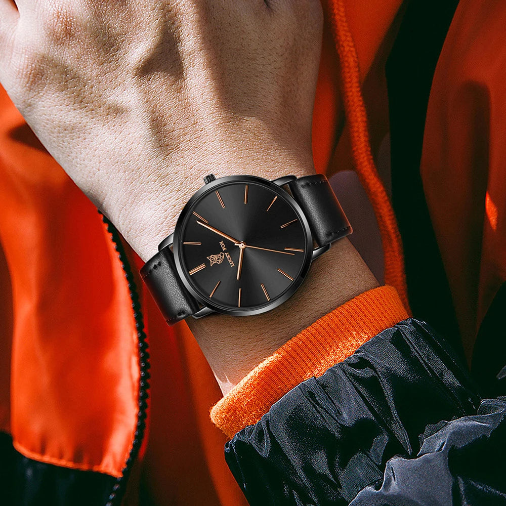 LUCKY FOX | Luxury Round-Dial Quartz Watch for Men & Women — Leather Strap