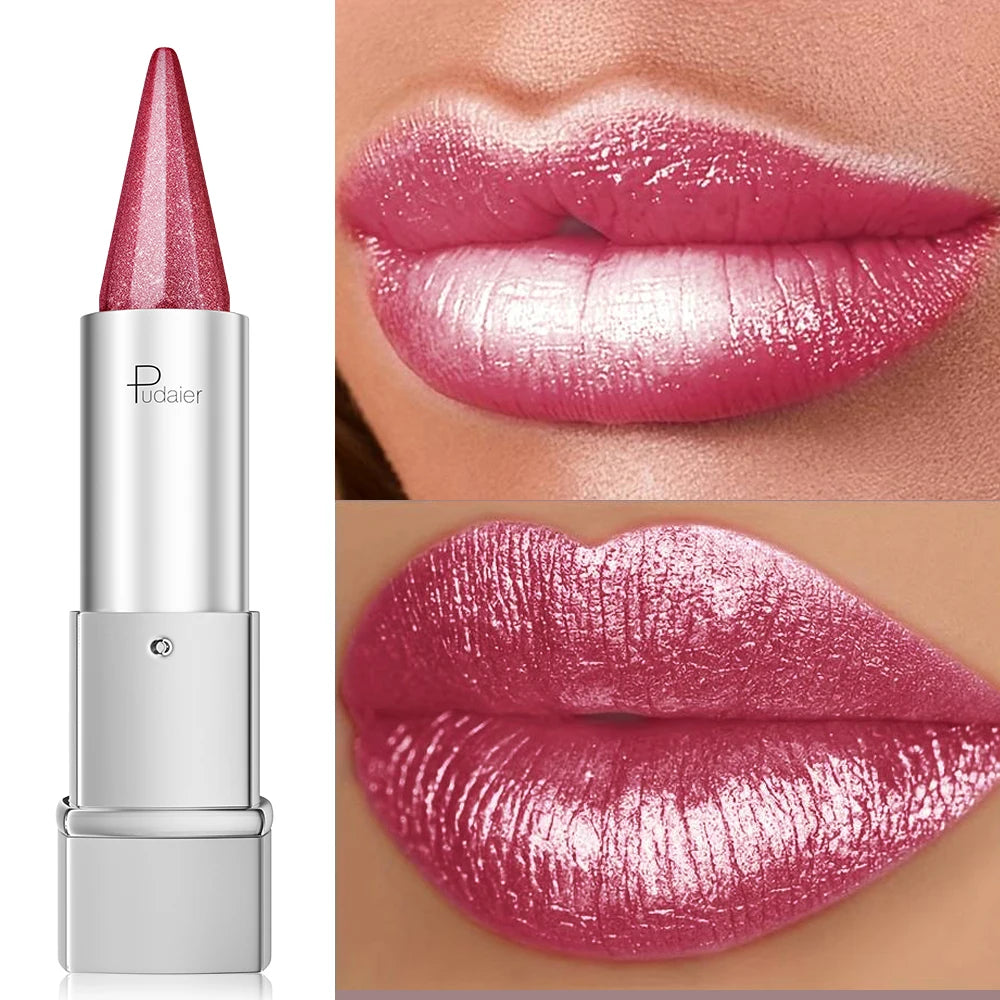 Pearl Shimmer Lipstick for Women, Metallic High Shine Lip Color, Waterproof Smudge Proof, 24 Hours Long Lasting, Lightweight Gla