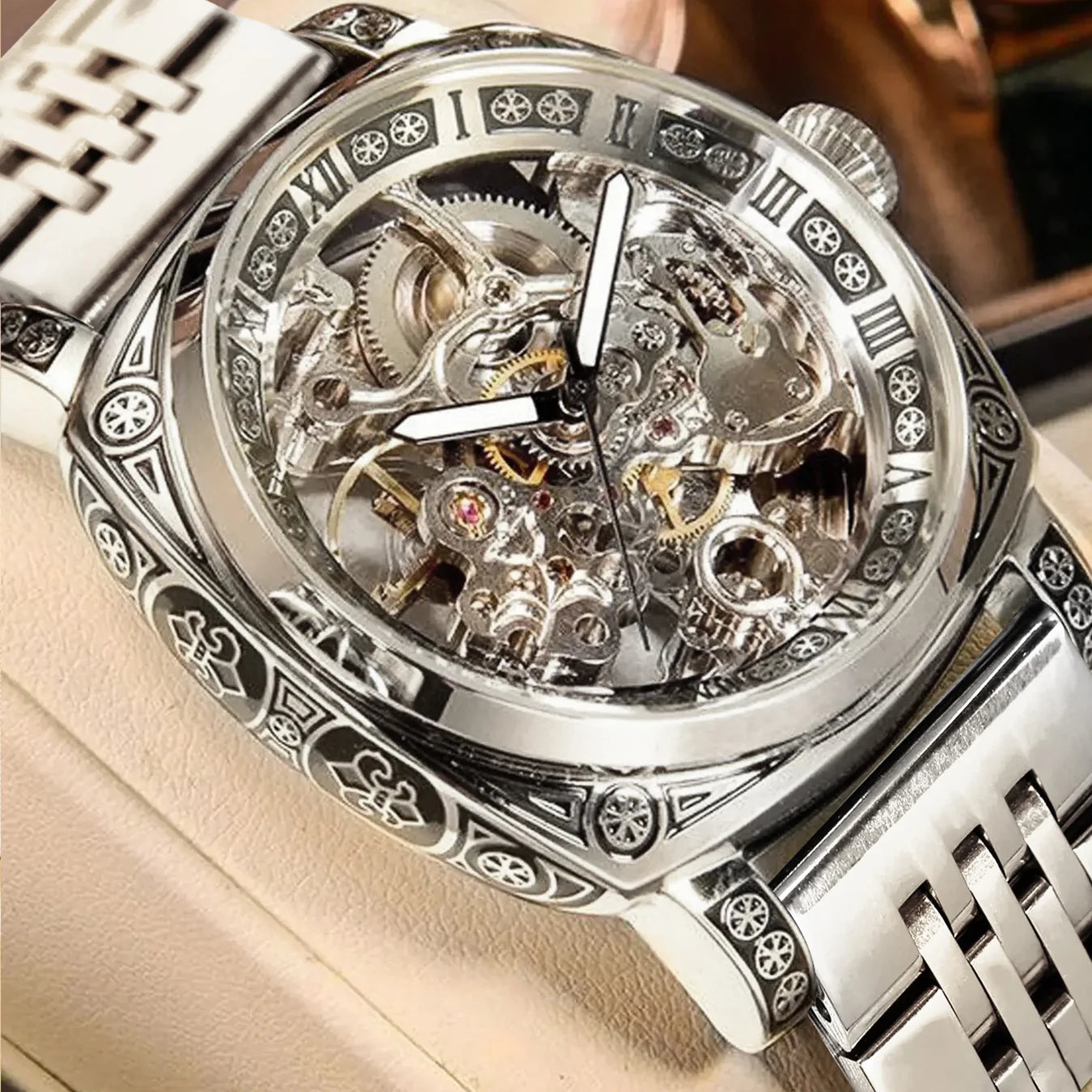 Men’s Automatic Skeleton Mechanical Watch – Roman Dial