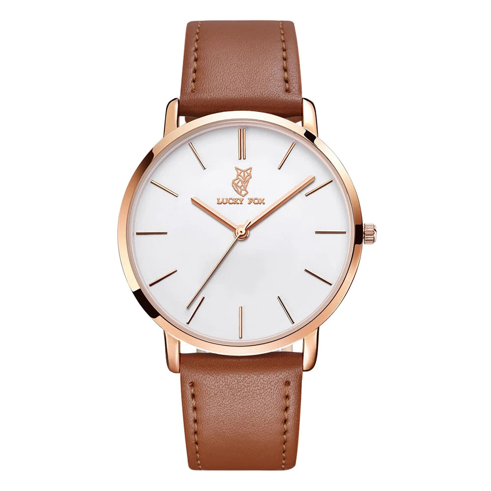 LUCKY FOX | Luxury Round-Dial Quartz Watch for Men & Women — Leather Strap