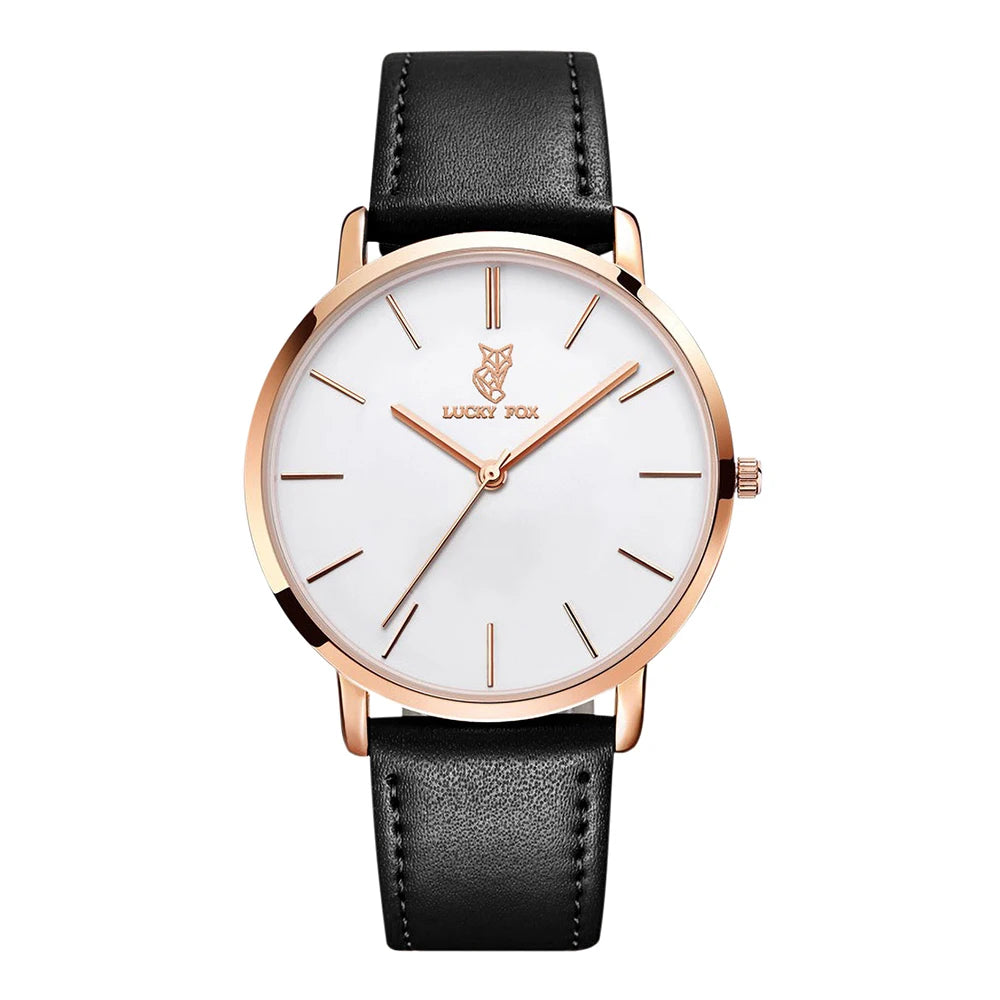 LUCKY FOX | Luxury Round-Dial Quartz Watch for Men & Women — Leather Strap