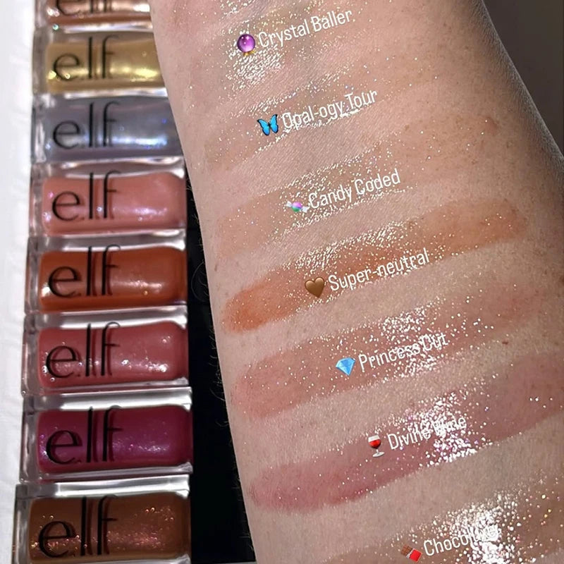 Elf New Glow Reviver Lip Gloss Candy Divine Wine Tinted Lightweight Moisturizing Nutritious Lip Oil Plump Lip Makeup Cosmetics