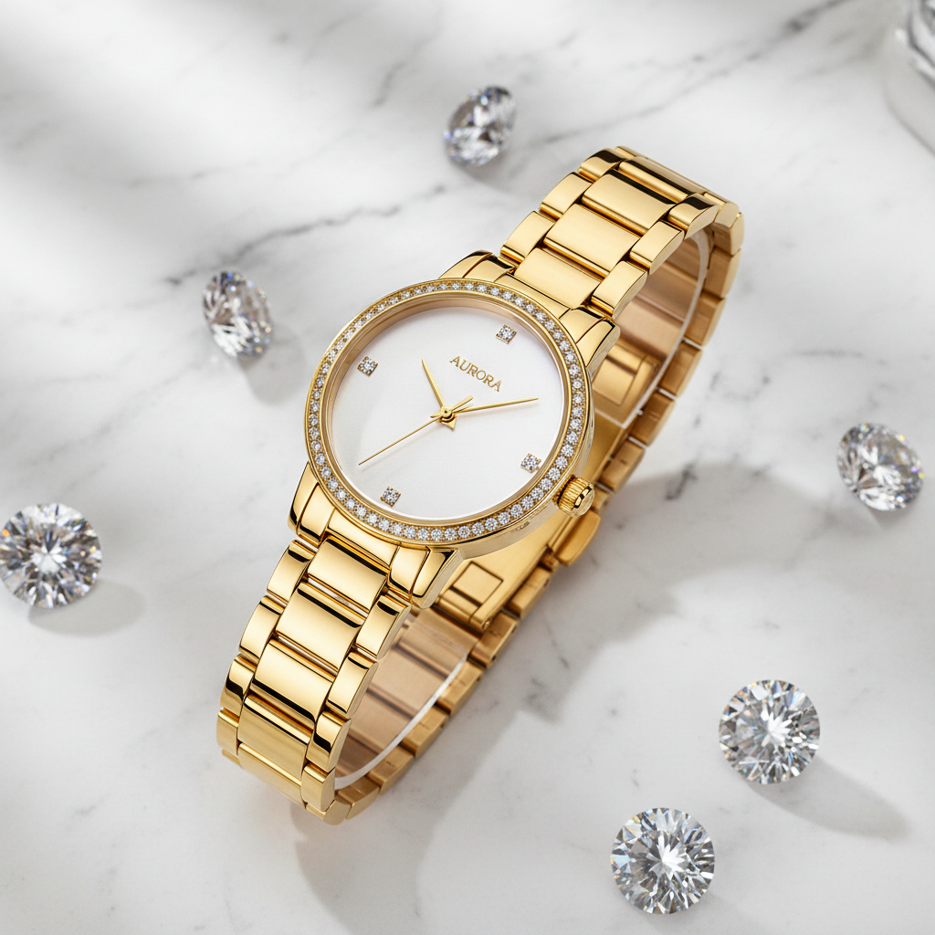 Gold Watch Flat Lay